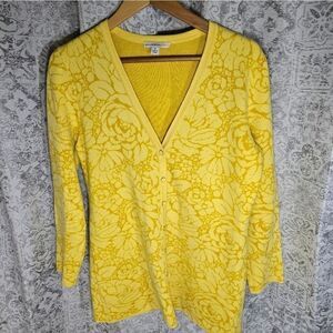 Isaac Mizrahi Live! Cardigan in a cheerful sunshine yellow floral spring small-m